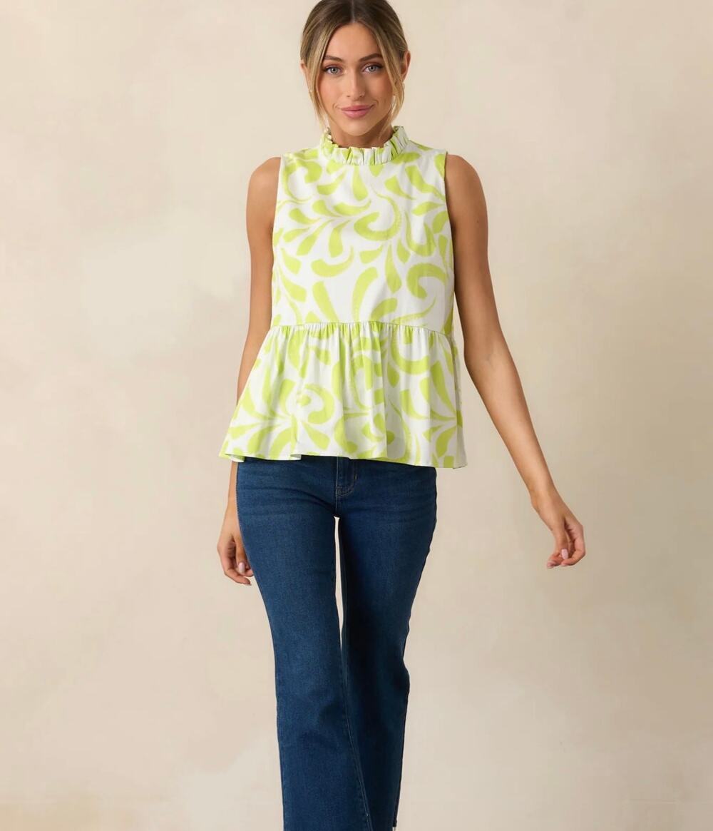 PROSPERINA PENELOPE MULTI PRINT COTTON PEPLUM TOP sz S